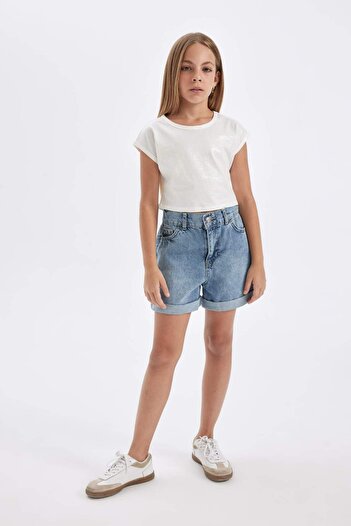 DeFacto Girls Slim Fit Slim Fit Crew Neck Ribbed Camisole Short Sleeve T-Shirt C5467A824Sm