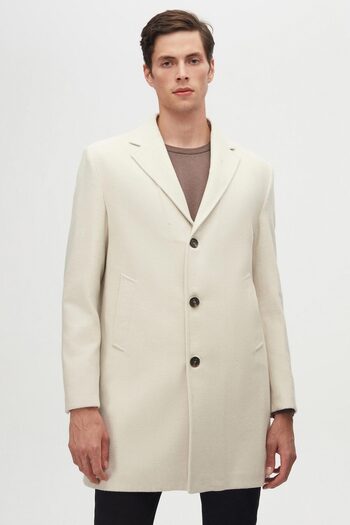 D'S Damat Ds Damat Regular Fit Ecru Mono Collar Stamp Coat