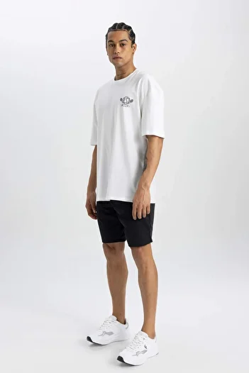 DeFacto DeFactoFit Oversize Φαρδύ λαιμόκοψη με εμπριμέ κοντομάνικο μπλουζάκι C0423AX24SM
