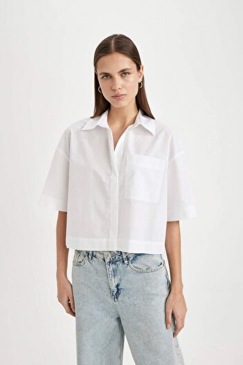 DeFacto Crop Poplin κοντομάνικο πουκάμισο C8744AX24SM