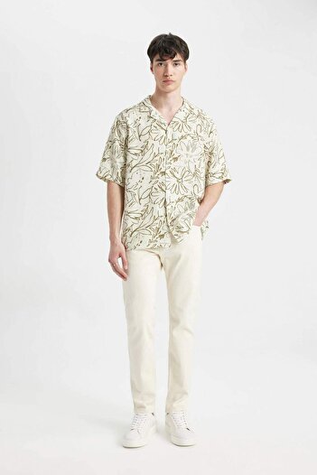 DeFacto Relax Fit Apache Collar Patterned Viscose Short Sleeve Shirt C1690AX24SM