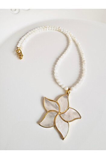 DEVİ fashion Flower Natural Stone Necklace 45 cm
