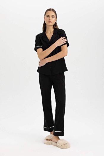 DeFacto Pijama Takımı Regular Fit Kısa Kollu Üst Uzun Alt -Fall in Love D0917AX24SM