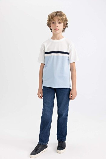 DeFacto Boy's Crew Neck Color Block Pique Short Sleeve T-Shirt B6855A824Sm