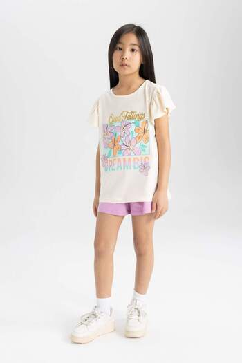 DeFacto Printed Pajamas Set for Girl - Short Sleeve Top Shorts C2961A824Sm