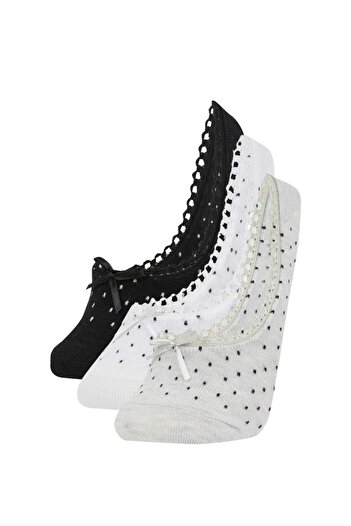 DeFacto Damen-Ballerina-Socken aus Baumwolle mit Applikation, 3-teilig, B8448AXNS
