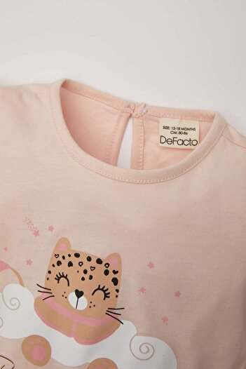 DeFacto Kız Bebek Leopar Desenli Penye Kısa Kollu Şortlu Pijama Takımı C0911A524HS