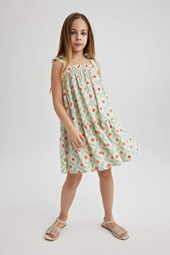DeFacto Girl's Summer Dress with Straps and Pattern Y6957A624Sm