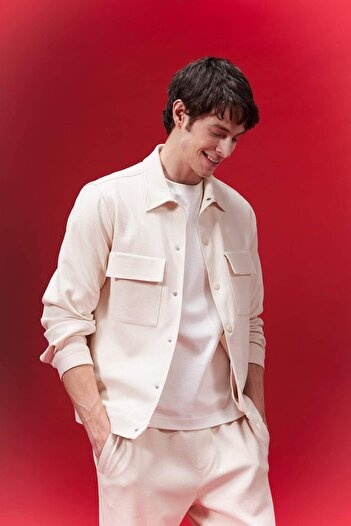 DeFacto Polo Collar Snap Closure Pocket Shirt Jacket Z5178Az24Sp