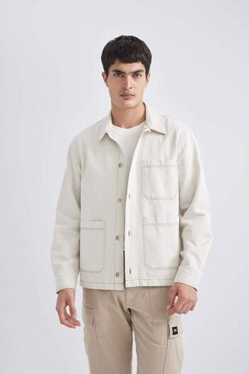 DeFacto Regular Fit Polo Yaka Keten Karışımlı Düğmeli Cepli Yazlık Gömlek Ceket B4529AX24SP