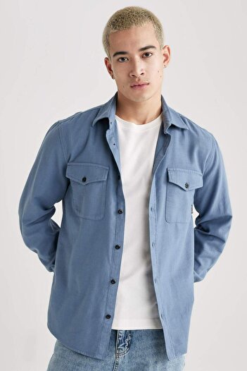 DeFacto Regular Fit Polo Neck Basic Plain Cotton Long Sleeve Shirt B2654Ax24Sp