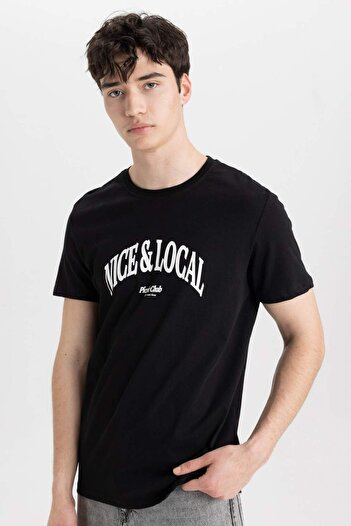 DeFacto Slim Fit Slim Fit Crew λαιμόκοψη με εμπριμέ κοντομάνικο μπλουζάκι B8476AX24SM