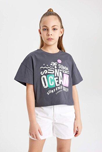 DeFacto Dívčí tričko Boxy Fit Crew s krátkým rukávem s potiskem B5100A824SM