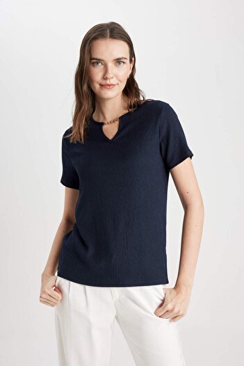 DeFacto Regular Fit Crew Neck Wrap Short Sleeve T-Shirt C1872Ax24Sp