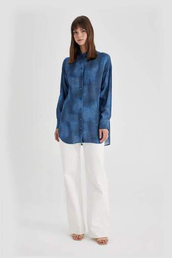 DeFacto Relax Fit Patterned Long Sleeve Shirt Tunic C3983Ax24Sp