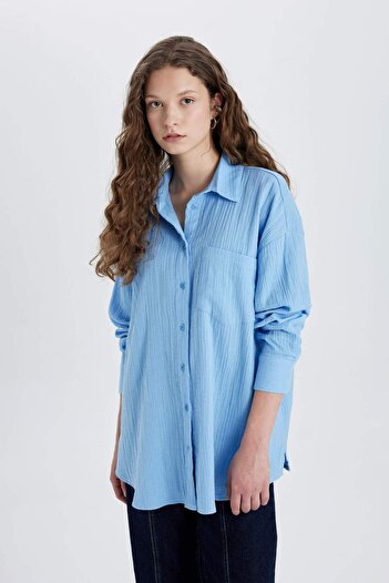 DeFacto Oversize Fit Müslin Uzun Kollu Gömlek C3824AX24SP
