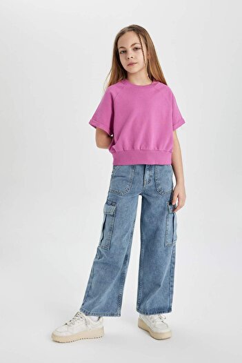 DeFacto Girl's Cargo Fit Wide Leg Jeans Trousers B4950A824SP