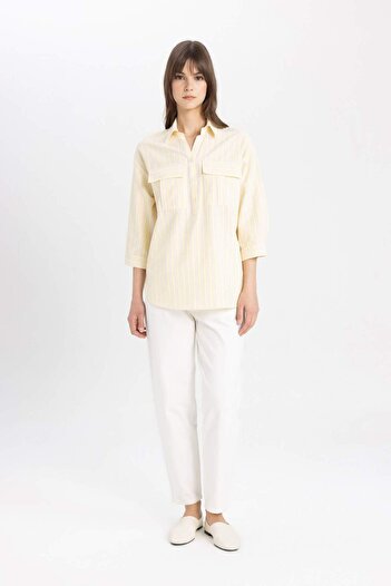 DeFacto Relax Fit Striped Poplin Long Sleeve Shirt Tunic C4495Ax24Sp
