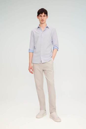DeFacto Slim Fit Slim Fit Polo Collar Honeycomb με υφή μακρυμάνικο πουκάμισο B6476AX24SP