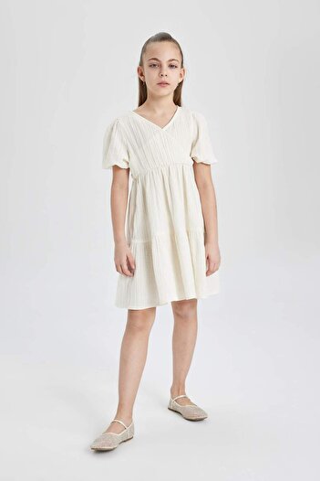 DeFacto Girl's Muslin Short Sleeve Dress B5719A824SM