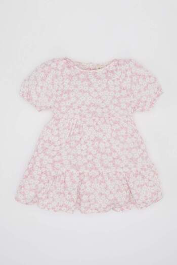 DeFacto Baby Girl Floral Short Sleeve Crinkle Viscose Dress C2193A524Sm