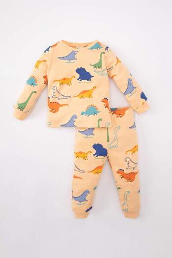 DeFacto Baby Boy Pajamas Set Dinosaur Printed Long Sleeve Top with Elastic Waist Long Bottom C0729A524Sp