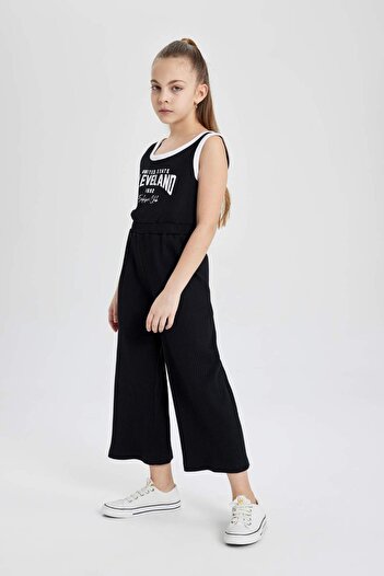 DeFacto Girl's Printed Ribbed Camisole Sleeveless Long Jumpsuit B4878A824SM