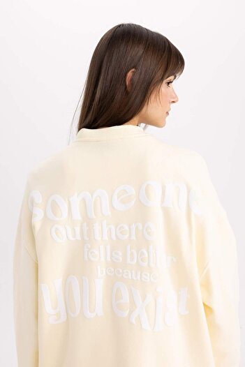 DeFacto Crew Neck Back Printed Soft Furry Thick Sweatshirt Tunic C5418Ax24Sp