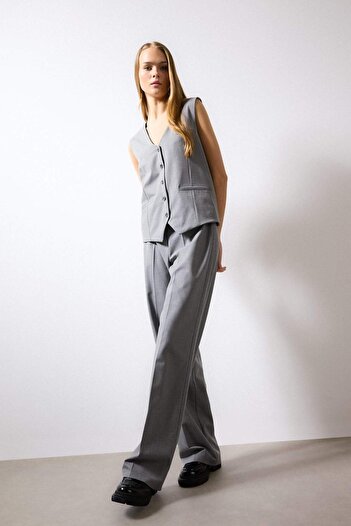 DeFacto Classic Pants Basic Plain Wide Leg Wide Loose Leg High Waist Standard Size B7495Ax24Sp