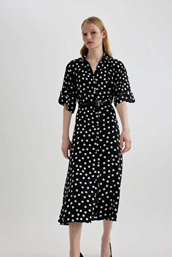 DeFacto Rochie midi marocană cu jumătate de mânecă cu model de guler de cămașă C2448AX24SP