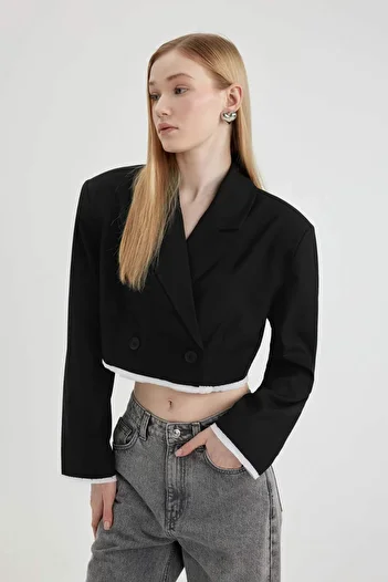 DeFacto Coool Oversize Wide Fit Double Breasted Lapel Hem Detail Blazer Jacket C1754Ax24Sp