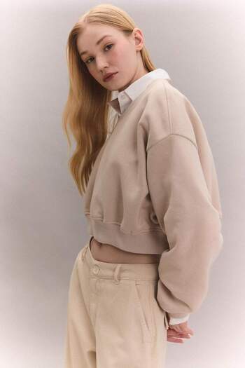 DeFacto Coool Crop V-Neck Basic Απλό Χοντρό Φούτερ C4470AX24SP