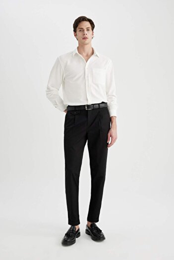 DeFacto Twill Yazlık Kumaş Pantolon Tapered Fit Cepli Basic Düz Keten Karışımlı Duble Paça B6585ax24sp