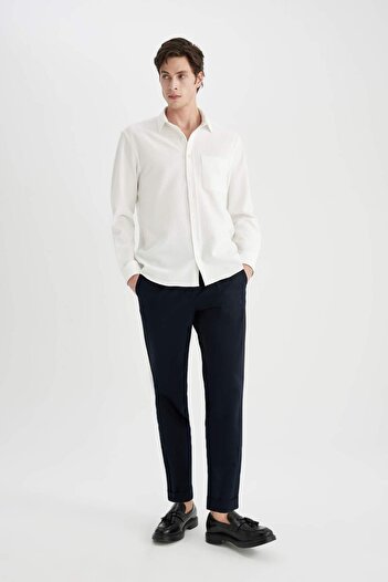 DeFacto Twill nyári szövet nadrág szaggatott Fit Pocket Basic egyenes vászon kevert dupla lábú B6585ax24sp
