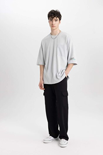 DeFacto Μπλουζάκι με κοντό μανίκι με στάμπα Loose Fit Crew Neck C0152AX24SM