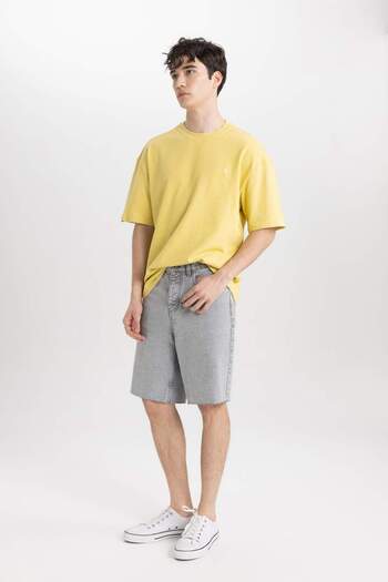 DeFacto Μπλουζάκι με κοντό μανίκι με στάμπα Oversize Wide Fit Crew Neck C0151AX24SM
