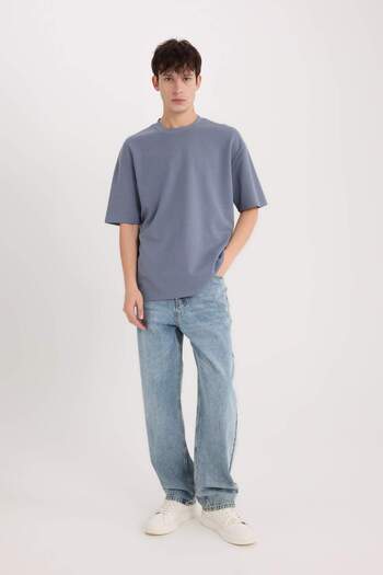 DeFacto Oversize Wide Fit Crew Neck Short Sleeve Basic Solid Heavy Fabric T-Shirt X3926Az24Sp
