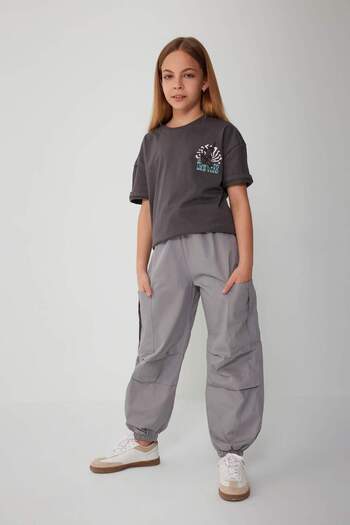 DeFacto Girl's Parachute Cargo Cotton Trousers B5042A824SM