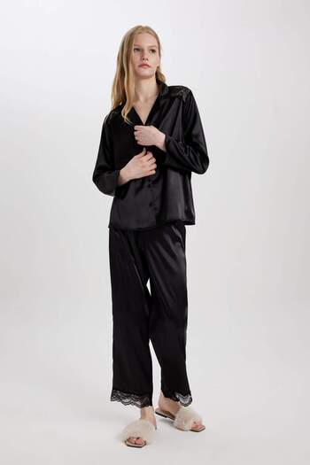 DeFacto Fall in Love Regular Fit Long Length Satin Pajama Bottoms B6199Ax24Sp
