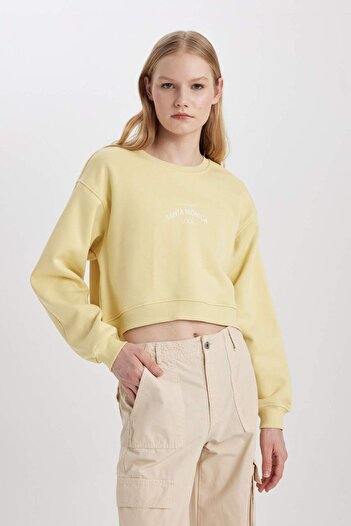 DeFacto Boxy Fit Bisiklet Yaka Baskılı Kalın Sweatshirt C5385AX23CW