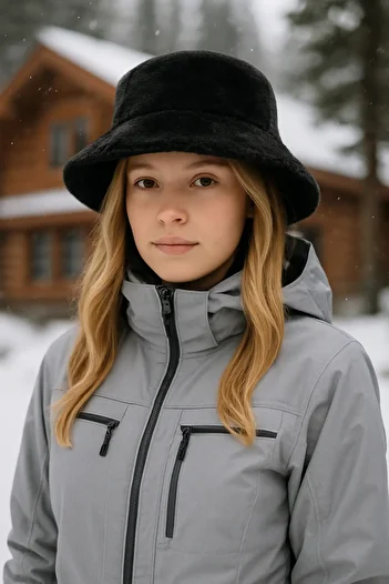 roseberry Black Bucket Model Foldable Soft Plush Women's Hat - R1186