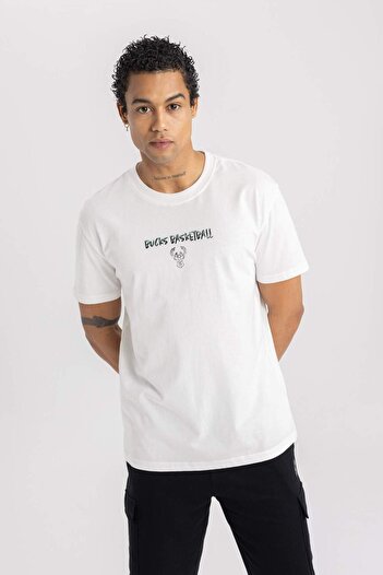 DeFacto DeFactoFit NBA Milwaukee Bucks Standard Fit Crew λαιμόκοψη κοντομάνικο μπλουζάκι B3909AX24SP