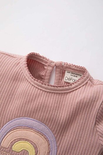 DeFacto Kız Bebek Nakışlı Uzun Kollu Fitilli Kaşkorse Pijama Takımı B7751a5pn390mc