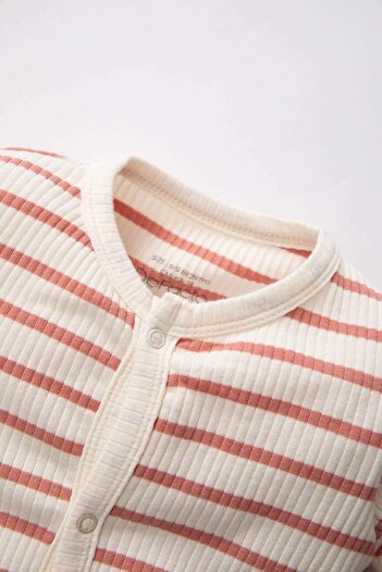 DeFacto Baby Girl Newborn Striped Long Sleeve Ribbed Camisole Jumpsuit B7710A524Sp