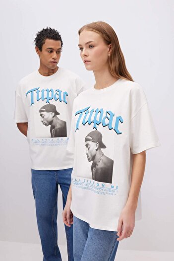 DeFacto Unisex Coool Tupac Shakur Oversize Φαρδύ μπλουζάκι με κοντό μανίκι C3801AX24SM