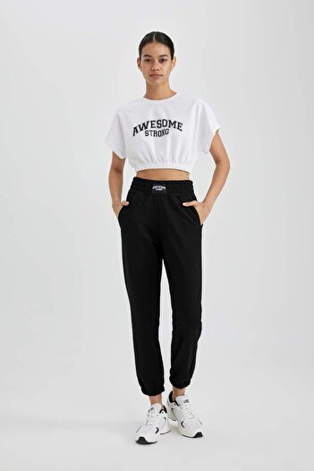 DeFacto DeFactoFit Crop Crew Neck εμπριμέ αθλητικό κοντομάνικο μπλουζάκι A2423AX24SP