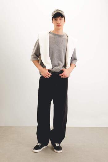 DeFacto 100% bavlna Wide Baggy Fit Wide Fit Normální pas Široké nohavice Jean Kalhoty B5789AX24SP