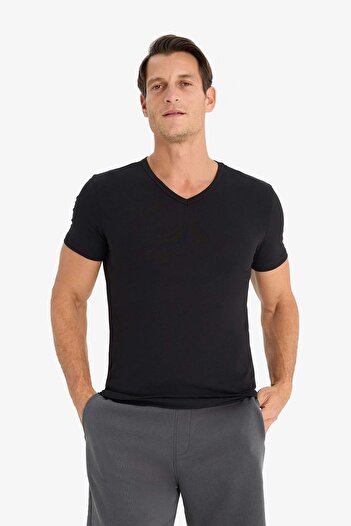 DeFacto Slim Fit Dar Kesim V Yaka Kısa Kollu Üst L4884AZ24SM