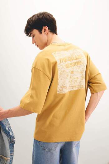 DeFacto Loose Fit Crew Neck Back Printed Short Sleeve T-Shirt C0710Ax24Sp