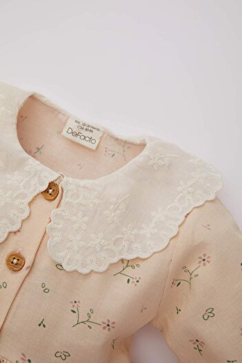 DeFacto Kız Bebek Çiçekli Uzun Kollu Twill Elbise C0494A524SP